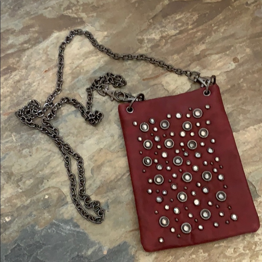 Burgundy & Gunmetal Convertible Length Mini Purse